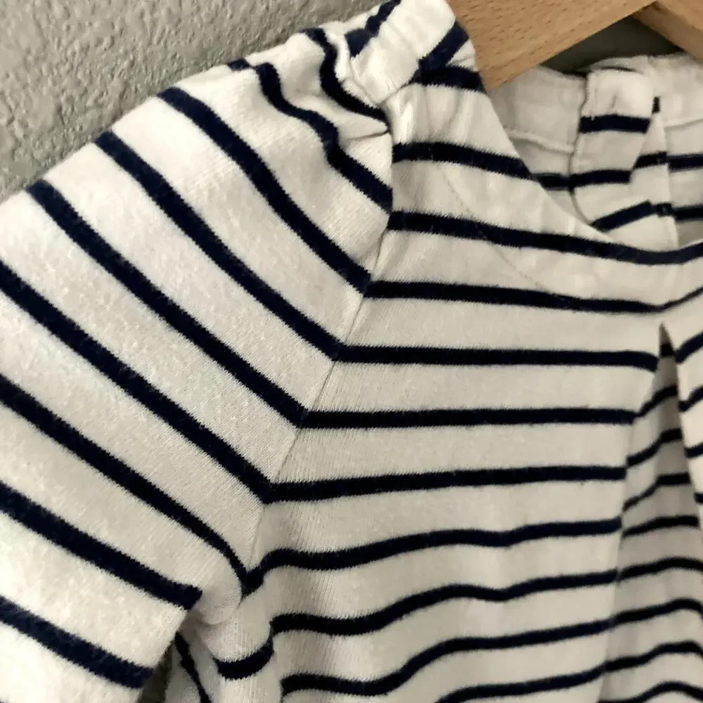Baby Gap Striped Bunny Pocket Dress - Ivory Frost Blue - 3-6M
